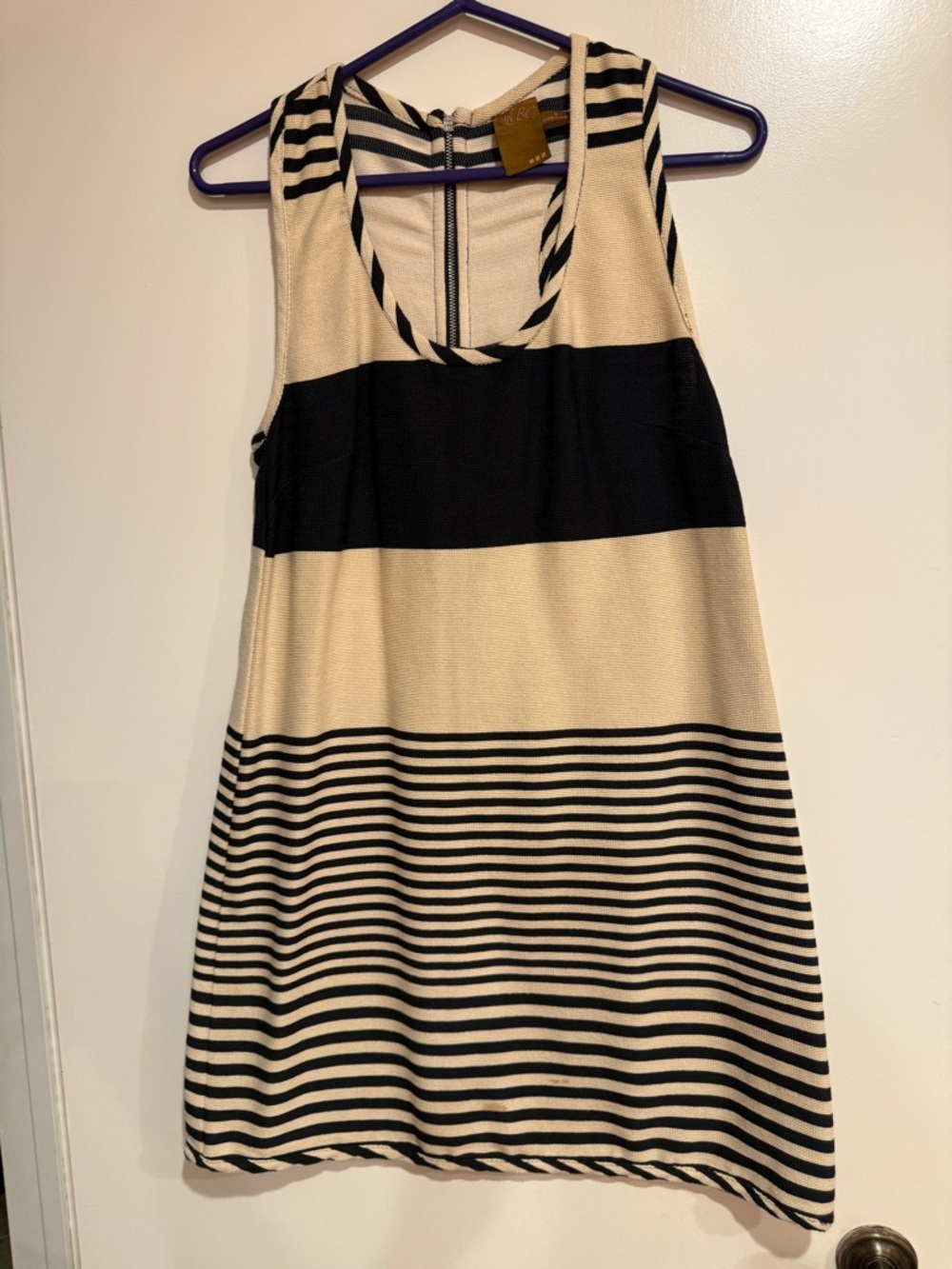 Ali Ro Black and Cream Striped Sleeveless Dress